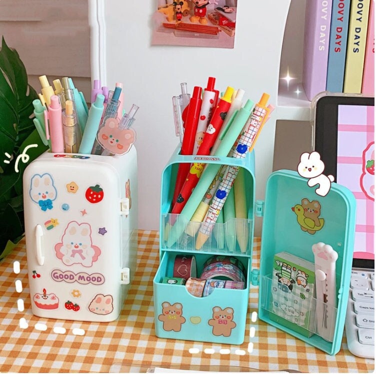 Cute Kawaii Mini Fridge Style Stationery & Pen Storage Holder