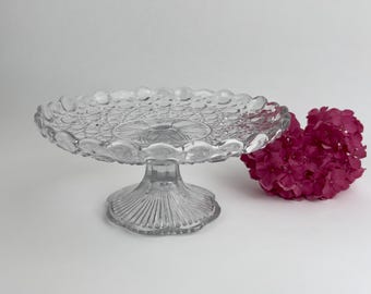 Vintage 8.25" Pressed Glass Cake Stand