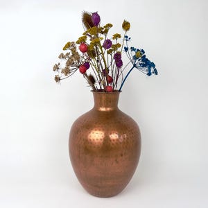 Vintage 14.5&quot; Hammered Copper Vase, Large Decorative Copper Vase
