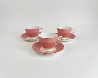 Vintage Colclough rosa Harlekin Bone China Teetassen und Untertassen