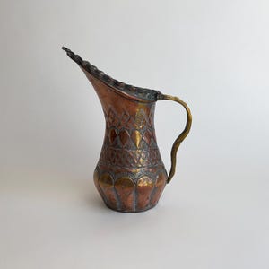 Vintage Victorian Handmade Copper Pitcher, Small 18th Century Hammered Copper Jug