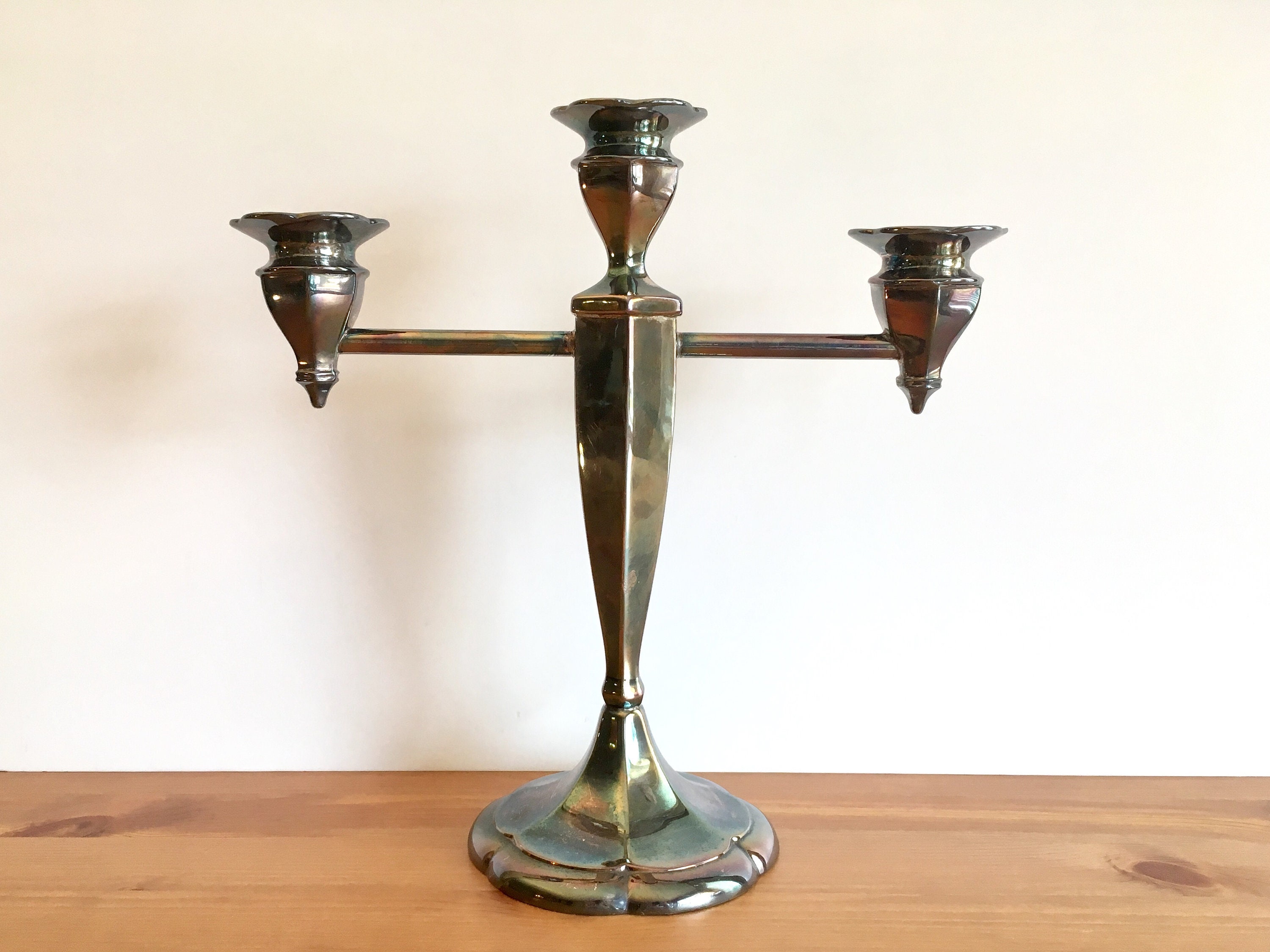 Vintage 3 Arm Candelabra Silver Plate Heavy Victorian Candle Etsy