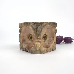 Vintage Owl Cube Paper Weight, Genuine Alabaster Made in Italy
