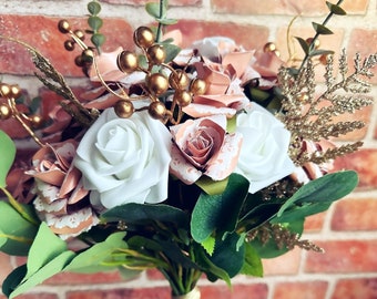 Rose-Gold Lace Roses Bouquet | Hand-Tied Bouquet | Paper Rose Wedding Bouquet  | Preserved Bouquet | First Anniversary Gift