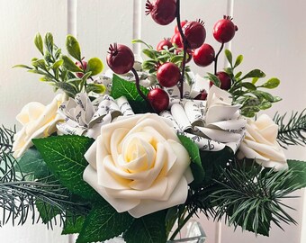 Arrangement de pièce maîtresse de Noël | Fleurs de Noël | Décor de vacances