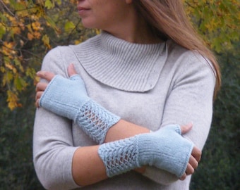 Knitting Pattern Wrist Warmers Fingerless Gloves KNIT PATTERN ONLY Isla Lace and Stockinette Gloves