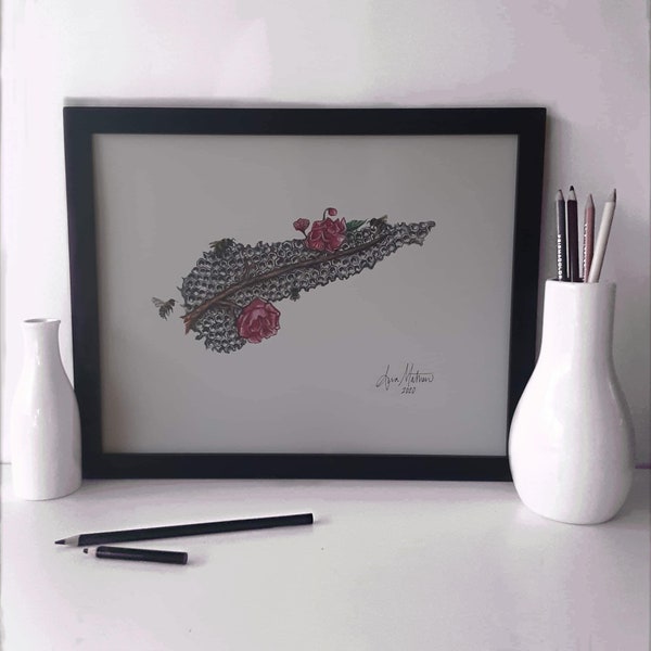 HONEYCOMB PANCREAS, 5 x 7", 8 x 10", or 11 x 14" art print, pancreas, diabetes, abstract, Prisma colors, anatomy, hand-drawn