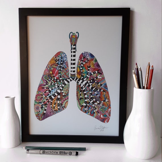 ABSTRACT LUNGS, 5 X 7, 8 X 10, or 11 X 14 Art Print, Modern, Eclectic,  Medical, Anatomy, Prisma Colors, Pulmonology, Hand-drawn, Décor 