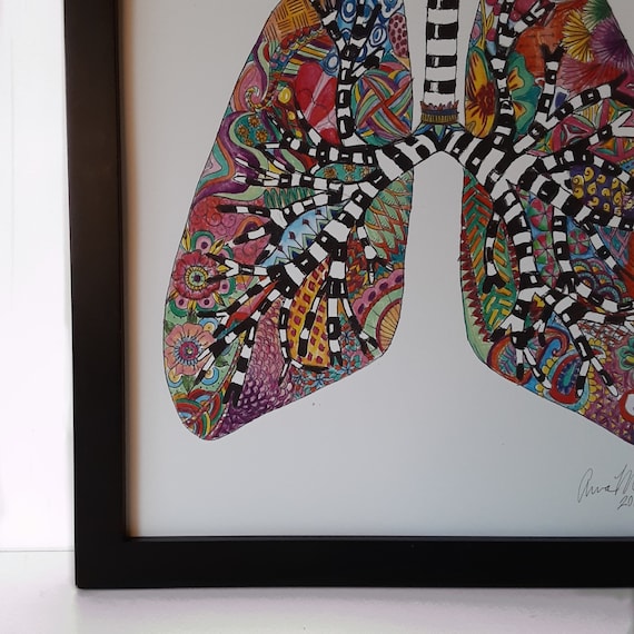 ABSTRACT LUNGS, 5 X 7, 8 X 10, or 11 X 14 Art Print, Modern, Eclectic,  Medical, Anatomy, Prisma Colors, Pulmonology, Hand-drawn, Décor 