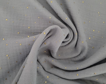 Muslin cotton gold dots light grey