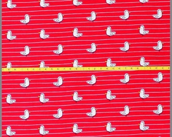 COTTON FABRIC * Seagulls red * 0.5 m * Children's fabric Maritime