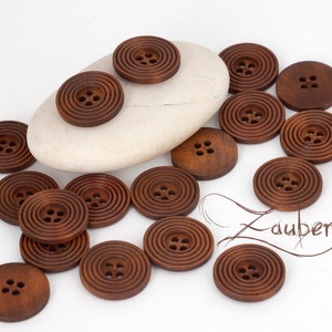 20 wooden buttons 25 mm, grooves dark brown
