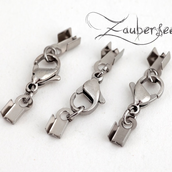 3 Endstücke/Karabiner Set Edelstahl für 2 bis 3 mm Bänder