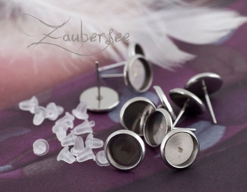 10 stainless steel stud earrings for 8 mm cabochon image 1