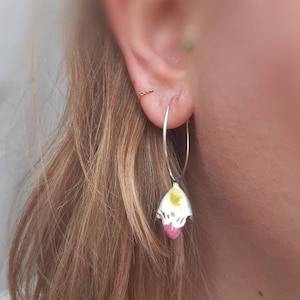 Silver creoles with enamelled flowers, silver jewelry