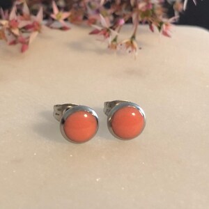 Small simple pink studs -Minimalist earrings -Stainless steel studs