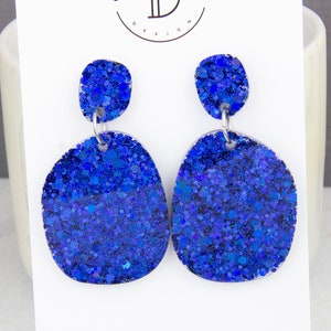 Bright Blue Statement Earrings, Handmade Jewelry, Blue Glittery Earrings, Resin Earrings, Blue Statement Earrings, Colourful Earrings