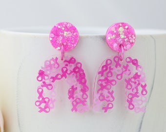 Breast Cancer Awareness Earrings, Pink Cancer Ribbon, Clip On Earrings, Cancer Survivor, Breast Cancer Support