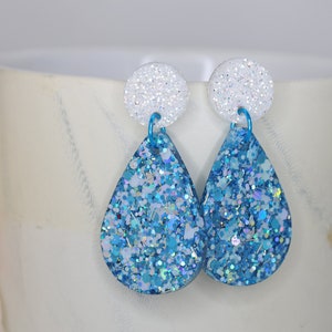 Blue Teardrop Earrings, Handmade Jewelry, Clip on Earrings, Handmade Resin Jewellery, Blue Earrings, Blue Statement Earrings