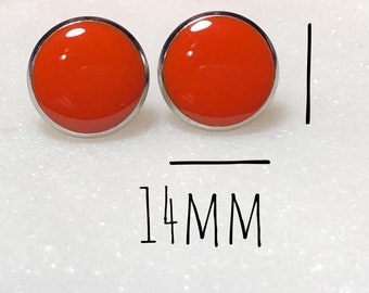 Pendientes de resina naranja hechos a mano, acero inoxidable (14 mm)
