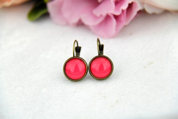Pink Drop Earrings Leverback Earrings Bright Pink Jewellery Etsy
