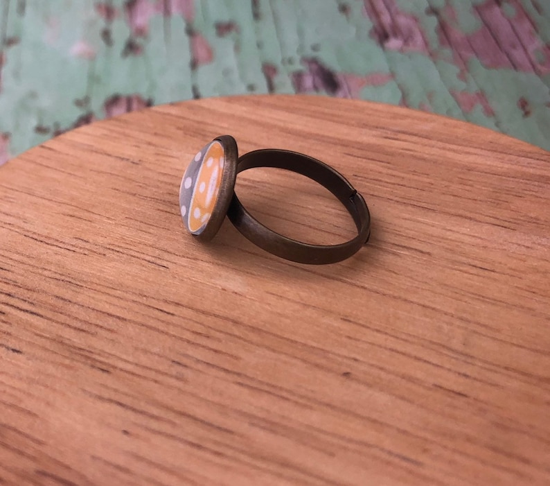 Yellow grey geometric ring Antique bronze adjustable ring