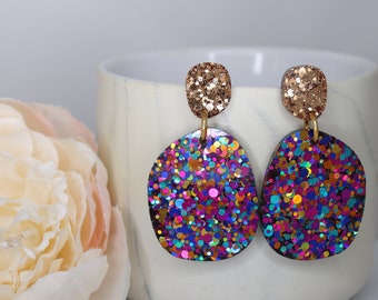 Bold Colourful Statement Earrings, Handmade Jewelry, Glittery Earrings, Resin Earrings, Colourful Glitter Sparkles Earrings