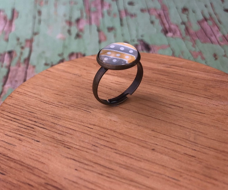 Yellow grey geometric ring Antique bronze adjustable ring