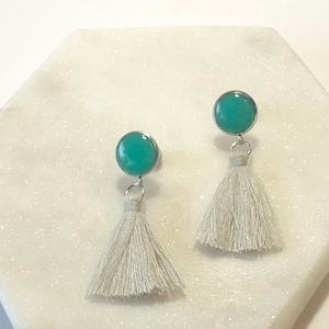 Tassel Earrings - Green Earrings - Grey Earrings