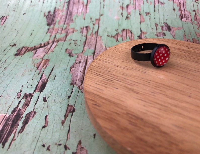Red polka dot ring Minimalist ring Adjustable Gift for her