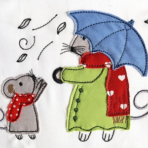 Fichier de broderie souris doodle application automne jour de pluie
