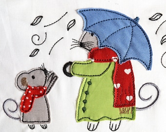 Fichier de broderie souris doodle application automne jour de pluie