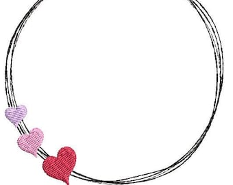 Embroidery file doodle with hearts 6 sizes
