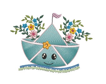 Embroidery file boat folding boat with flowers several sizes