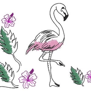 Embroidery file Flamingo Redwork SET different sizes and variants