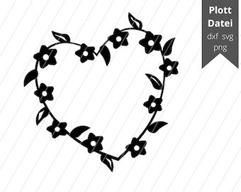 Plotter file flower heart DXF, SVG, PNG