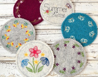 ITH embroidery file coaster 10 x 10 cm flowers 6 motifs