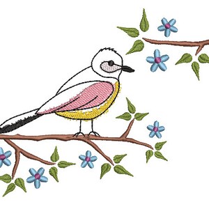 Embroidery file bird on branch spring summer