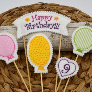 Embroidery file cake topper birthday numbers balloon