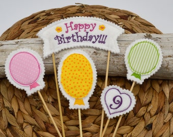 Embroidery file cake topper birthday numbers balloon