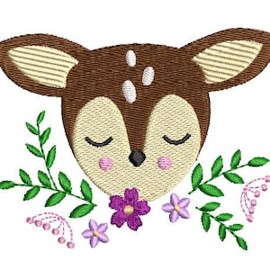 Embroidery file deer fawn full embroidery with flowers 2 sizes