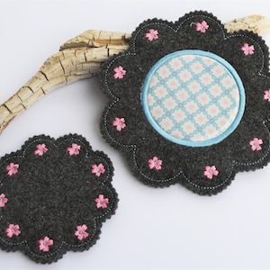Embroidery file mugrug coaster flower flower shape 4 sizes