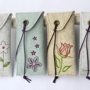 Embroidery file case pen case glasses case SET flowers