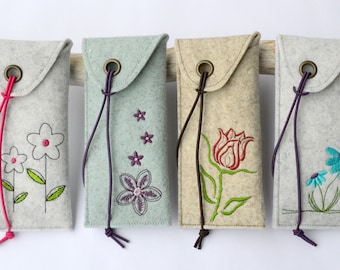 Embroidery file case pen case glasses case SET flowers