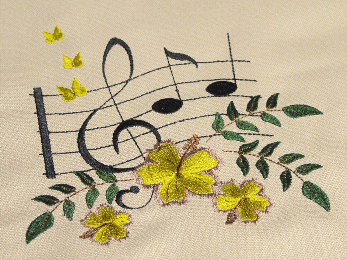 Embroidery File Music Notes With Hibiscus Flowers Different Etsy