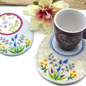 ITH Mug Rug embroidery file egg shape flowers