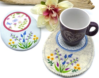 ITH Mug Rug embroidery file egg shape flowers