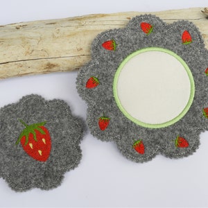 Embroidery file strawberry mugrug coasters strawberries flower shape 4 sizes