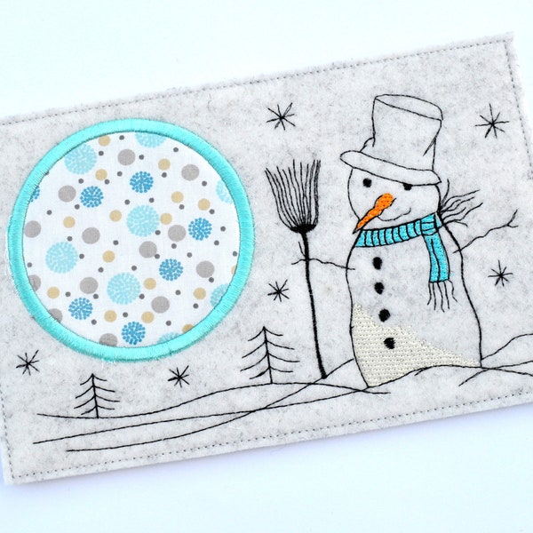 Embroidery file MugRug coaster snowman 13 x 18 cm and 13 x 20 cm