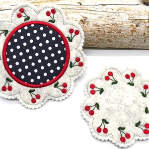 Embroidery file mugrug coaster cherry flower shape 5 sizes